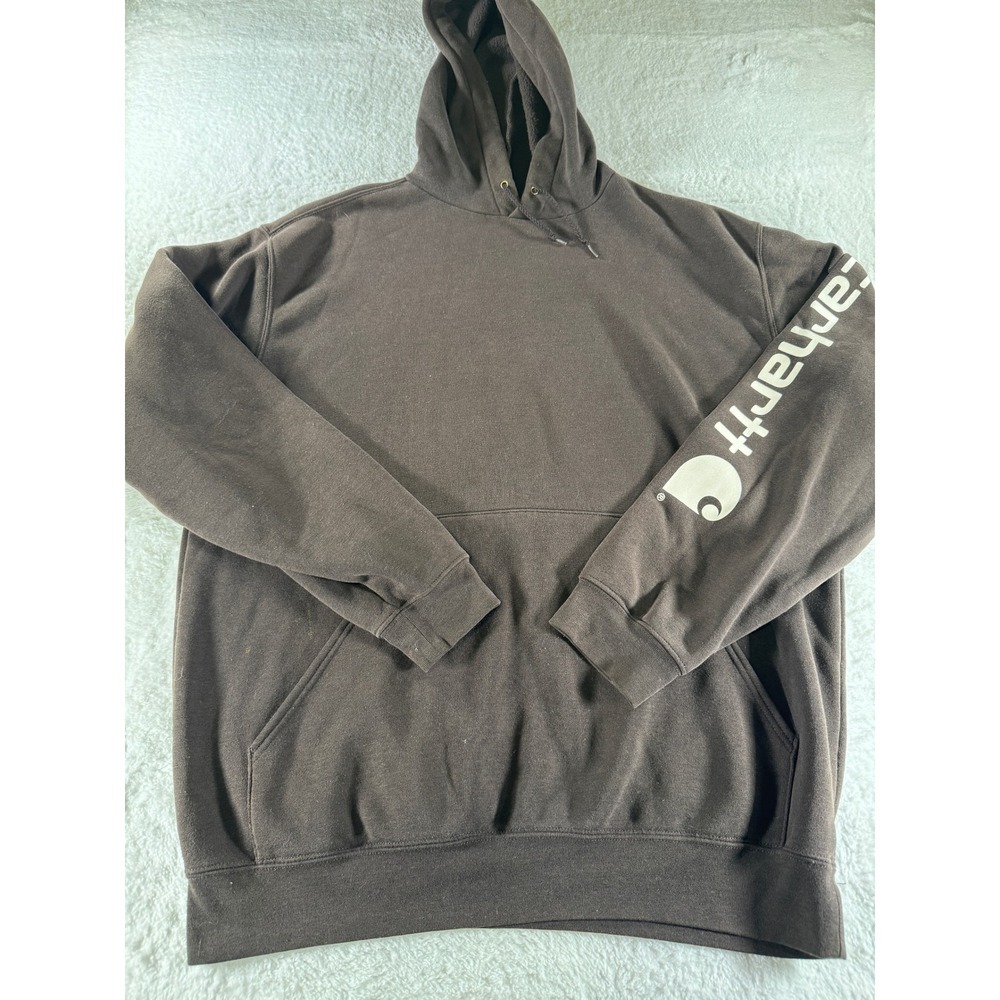 Y2K Carhartt Spellout Hoodie Sweatshirt Brown White Men's‎ Large Workwear Clean